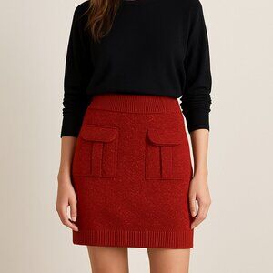 Anthropologie Moth Wool Mini Skirt Rust Orange‎ Textured Knit Pockets Sz Medium